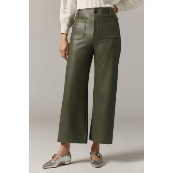 Anthropologie Pants - Anthropologie Maeve Colette Cropped Wide Leg Pants Faux Leather Holly Green 28